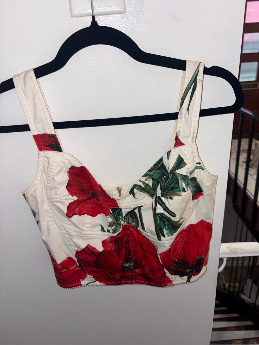 Dolce & Gabbana Cream Crop Top with Red Poppy Print